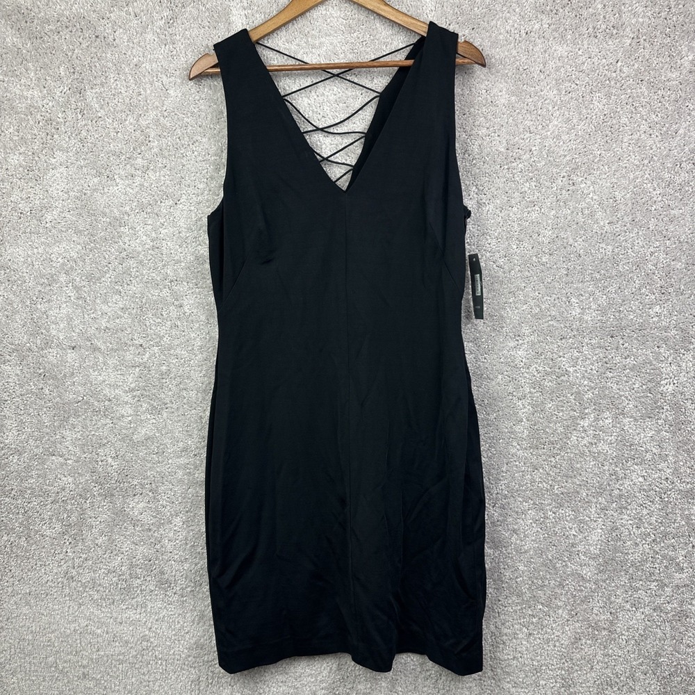 Lauren Ralph Lauren Sheath Dress Black Maroon 16 Sleeveless V Neck Cage Back NWT